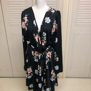 Ladies plus size floral long sleeve wrap dress